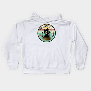 Cute black cat has gone fishing Kids Hoodie